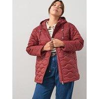 V By Very Curve Quilted Cinched Waist Coat - Red