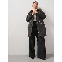 V By Very Curve Faux Fur Trim Parka Coat - Black