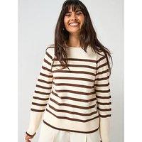 V By Very Classic Comfort Relaxed Crew Neck Stripe Jumper - Beige