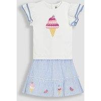 Jojo Maman Bebe Girls Ice Cream Applique Frill T-Shirt & Skirt Set - Blue