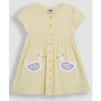 Jojo Maman Bebe Girls Duck Applique Pockets Button Through Dress - Yellow