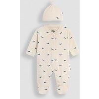 Jojo Maman Bebe Baby Boys 2-Pack Embroidered Whale Sleepsuit & Hat Set - Beige