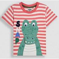 Jojo Maman Bebe Boys Crocodile Interactive Applique Stripe T-Shirt - Pink