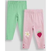 Jojo Maman Bebe Girls 2-Pack Strawberry & Daisy Applique Knee Leggings - Pink/Green