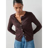 The Very Collection Classic Comfort Crew Neck Cardigan - Chocolate