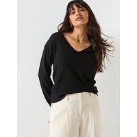V By Very Classic Comfort V Neck Jumper - Black