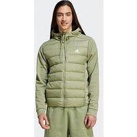 Adidas Sportswear Men'S Essentials Hybrid Down Hooded Jacket - Green