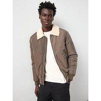 The Very Collection Borg Collar Padded Bomber Jacket - Khaki