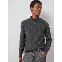 The Very Collection Textured Tri-Marl 1/4 Zip Jumper - Charcoal