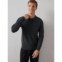 The Very Collection Cotton Rich Textured 1/4 Zip - Charcoal