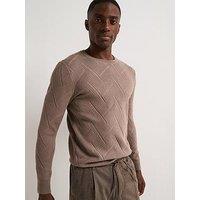 Very Man Diamond Jacquard Crew Neck Jumper - Mushroom - Beige