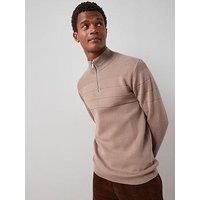 The Very Collection Textured Stripe 1/4 Zip With Cotton - Mushroom