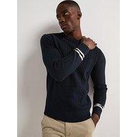 Very Man Pure Cotton Cable Knit Crew - Navy