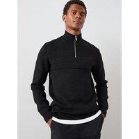 The Very Collection Textured Stripe 1/4 Zip With Cotton - Black