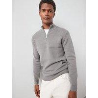 The Very Collection Textured Stripe 1/4 Zip With Cotton - Light Grey