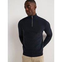Very Man Textured 1/4 Zip Jumper With Cotton - Navy