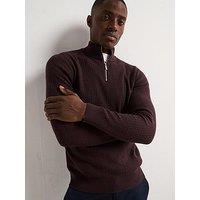 Very Man Textured 1/4 Zip Jumper With Cotton - Burgundy