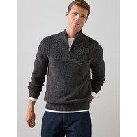 The Very Collection Wool Blend Cable Knit 1/4 Zip Jumper - Charcoal