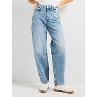 V By Very Low Curve Barrel Leg Jeans - Mid Wash