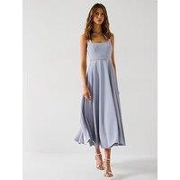 Six Stories Square Neck Belted Midi Dress - Blue