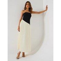Six Stories Contrast Bandeau Pleated Maxi Dress - Multi