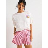 V By Very Pancake Slogan Tshirt With Striped Shorts Pj Set - White