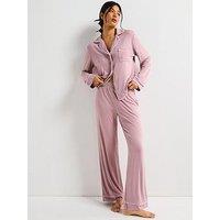 V By Very Long Sleeve Soft Touch Jersey Revere Pyjama Set - Purple