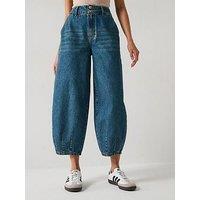 V By Very Double Button Barrel Leg Jeans - Mid Wash