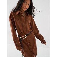 V By Very Suedette Western Dress - Chocolate - Brown