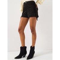 V By Very Faux Suede Fringe Shorts - Black