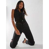 V By Very Stud Panel Mom Jeans - Black