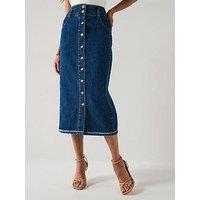 V By Very Denim Button Through Midi Skirt - Dark Wash