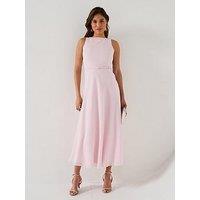 Six Stories Tailored Trim Detail Satin Midi Dress - Pink
