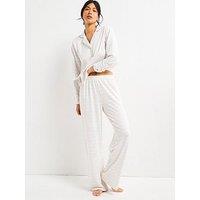 V By Very Marl Stripe Soft Touch Revere Pyjama Set - Grey