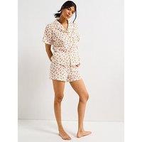 V By Very Print Short Sleeve Revere Short Pj Set - Orange