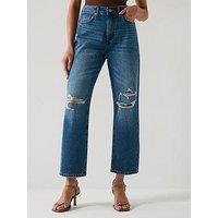 V By Very Distressed Authentic Boyfriend Jeans - Dark Wash