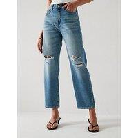 V By Very Distressed Authentic Boyfriend Jeans - Mid Wash
