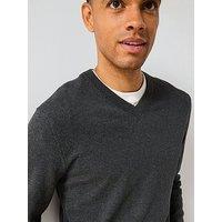 The Very Collection Cotton Rich Knitted V Neck Jumper - Charcoal