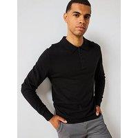 Very Man Cotton Rich Knitted Long Sleeve Polo Top - Black