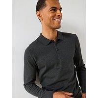 Very Man Cotton Rich Knitted Long Sleeve Polo Top - Charcoal
