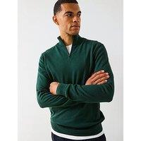 Very Man Cotton Rich Knitted 1/4 Zip Jumper - Green