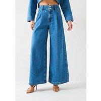 V By Very High Waist Palazzo Co-Ord Jeans - Mid Wash