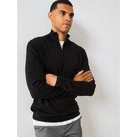 Very Man Cotton Rich Knitted 1/4 Zip Jumper - Black