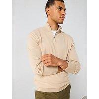 The Very Collection Cotton Rich Knitted 1/4 Zip Jumper - Stone