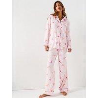 V By Very Cocktail Print Woven Revere Pj Set - Pink