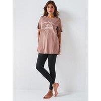 Everyday Slogan Longline T-Shirt With Leggings Pj Set - Brown
