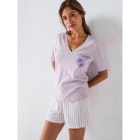 Everyday V Neck Floral Short Sleeve And Short Pj Set