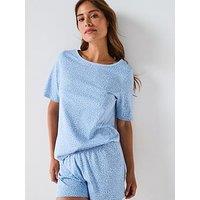 Everyday Leopard Print T-Shirt And Short Pyjama Set - Blue