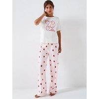 Everyday Strawberry Print Short Sleeve T-Shirt With Wide Leg Pj Set - Pink