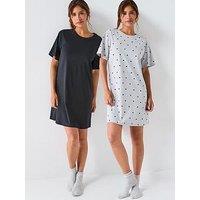 Everyday 2 Pack Mono Print Nightdress - Grey